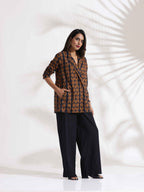 trueBrowns Black Cotton Print Jacket Top Co-ord Set | Grocsy