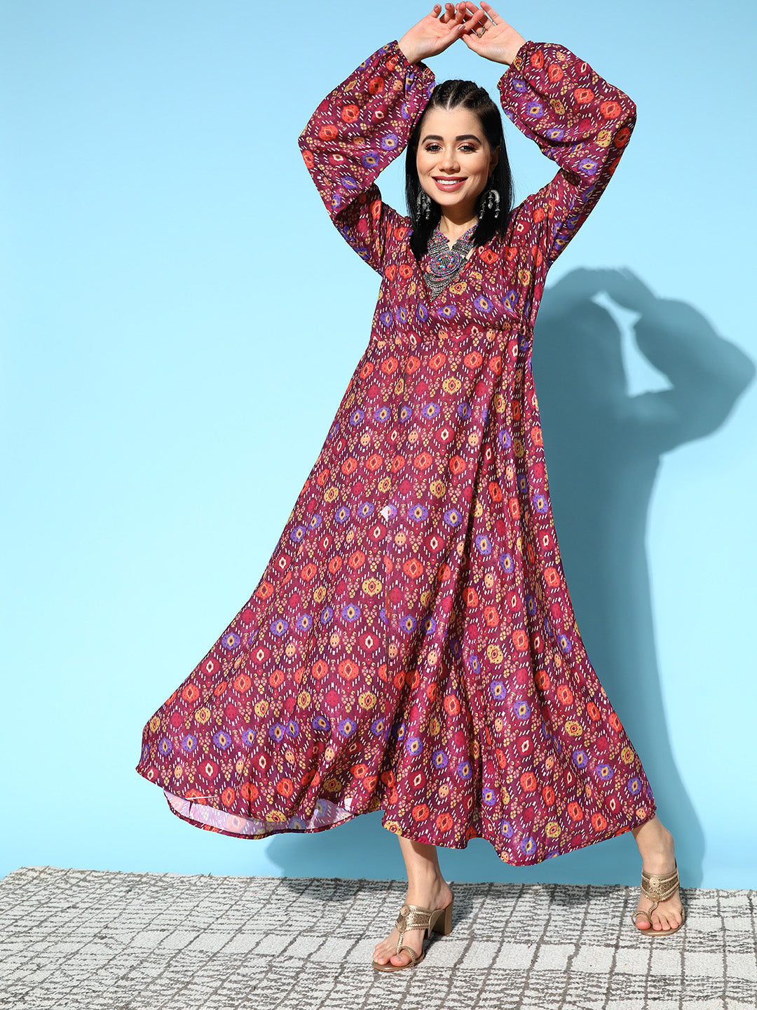 InWeave Women's Wine Edgy Print Dress | Grocsy