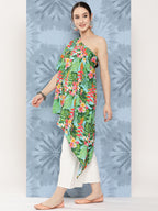 InWeave Women's Mint Green Leaf Japanese Art Oneshoulder Top | Grocsy