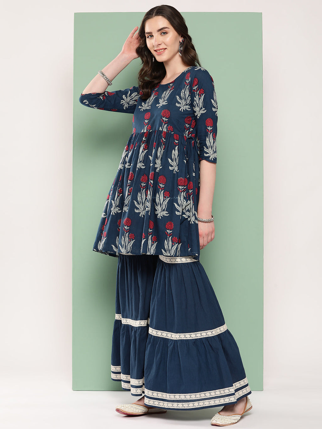 InWeave Women's Indigo Boota Sharara Set | Grocsy