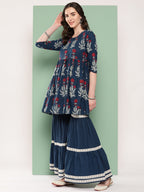InWeave Women's Indigo Boota Sharara Set | Grocsy