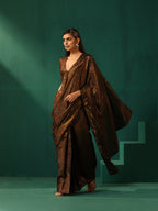 trueBrowns Black Cotton Gold Lurex Striped Ready to Wear Saree | Grocsy