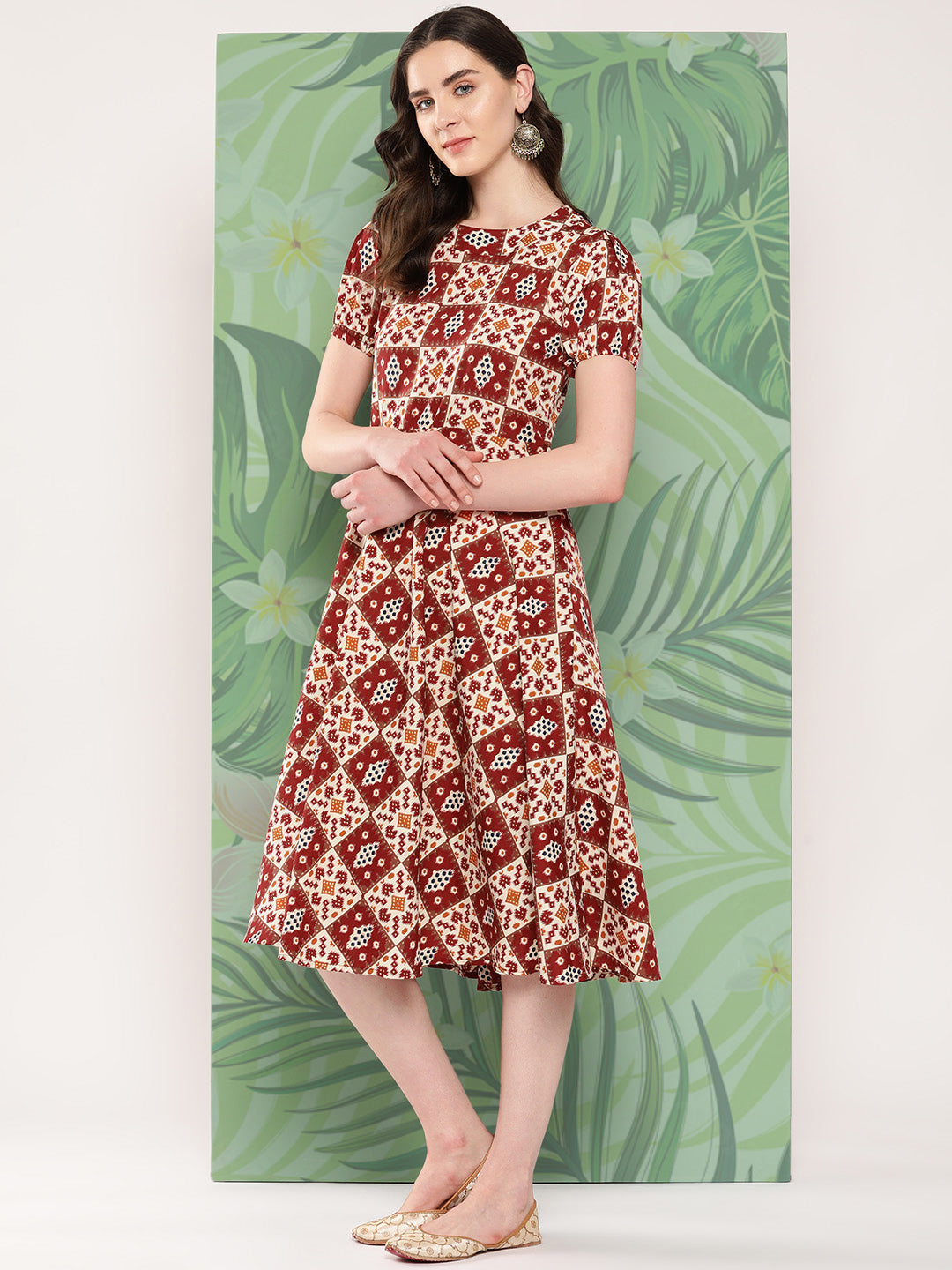 InWeave Women's Maroon Square Dress | Grocsy