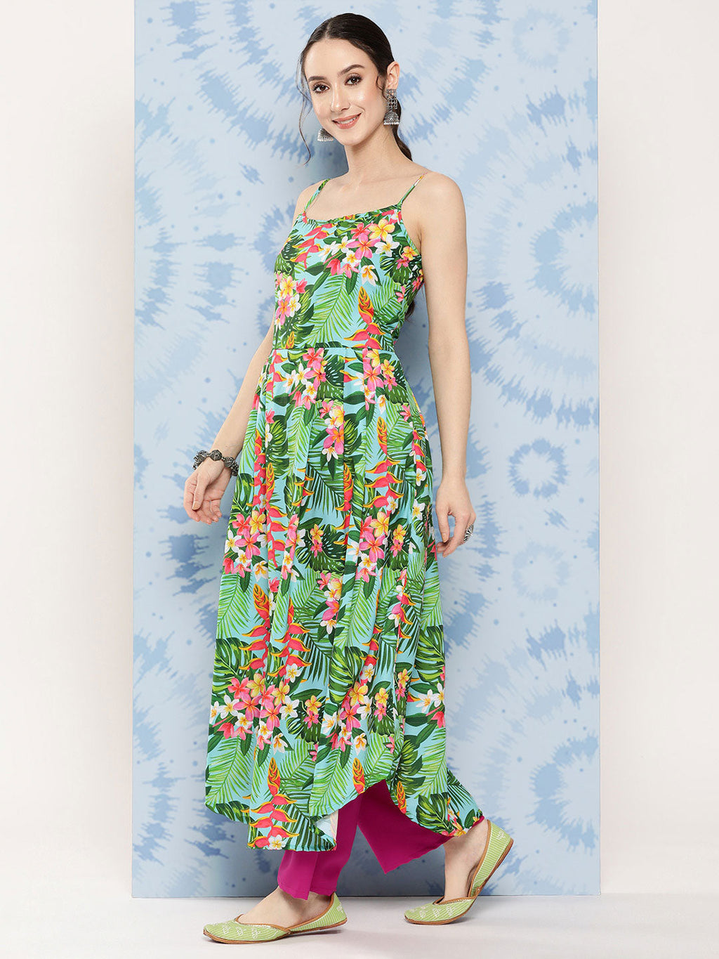 InWeave Women's Mint Green Leaf Japanese Art Strappy Set | Grocsy