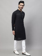 Even Apparels Black Pure Cotton Kurta With Band Collar | Grocsy