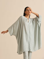 trueBrowns Grey Bandhani Printed Silk Kaftan Co-Ord Set | Grocsy