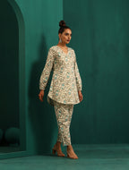 trueBrowns Teal Floral Cotton Printed Short Co-ord Set | Grocsy