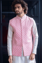 Light Pink Designer Men's Nehru Jacket by Hilo Design | Grocsy