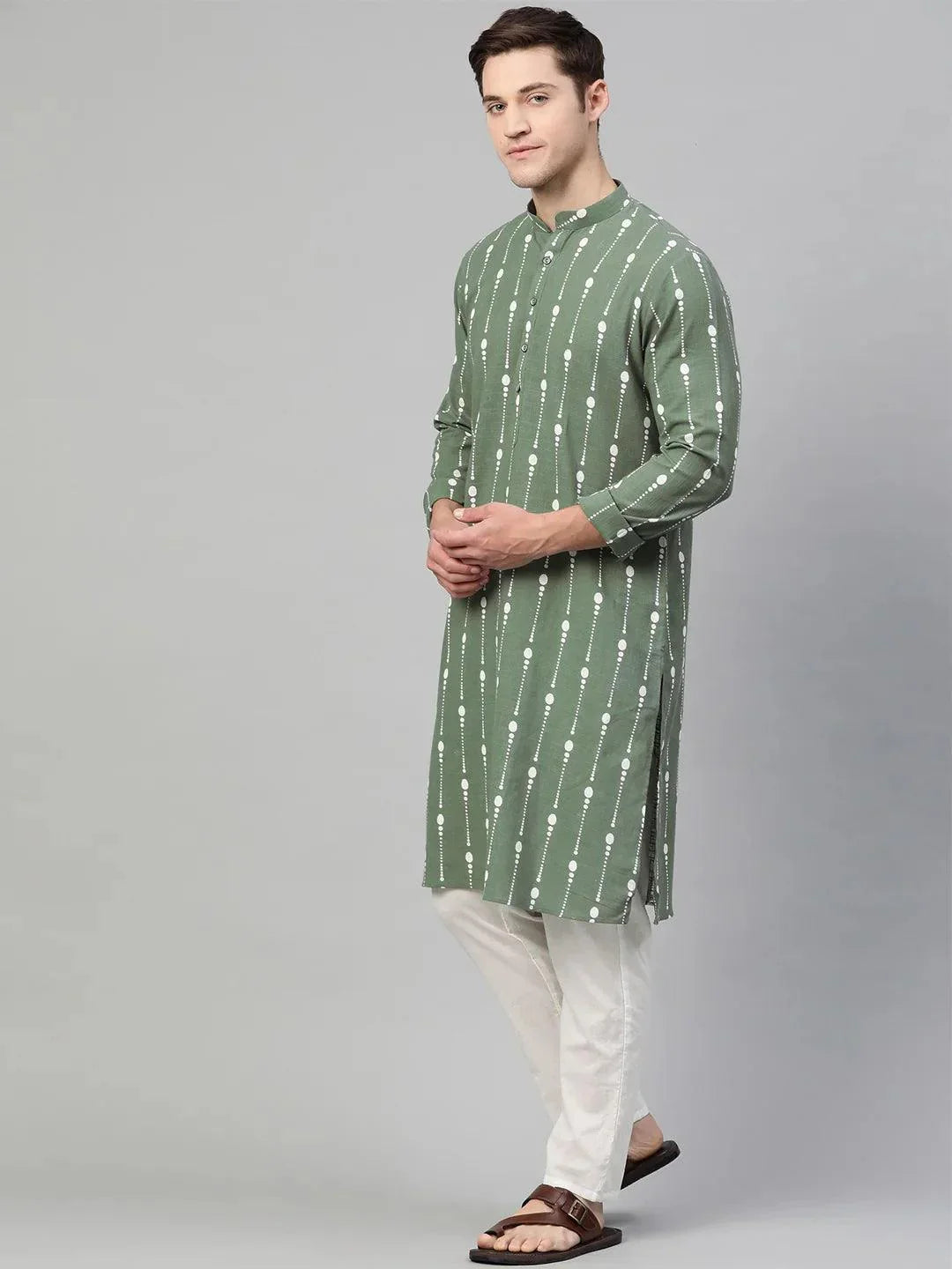 Fabmade Green And White Printed Straight Kurta | Grocsy