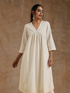 trueBrowns Ivory Gold Cotton Flared Kurta Set | Grocsy