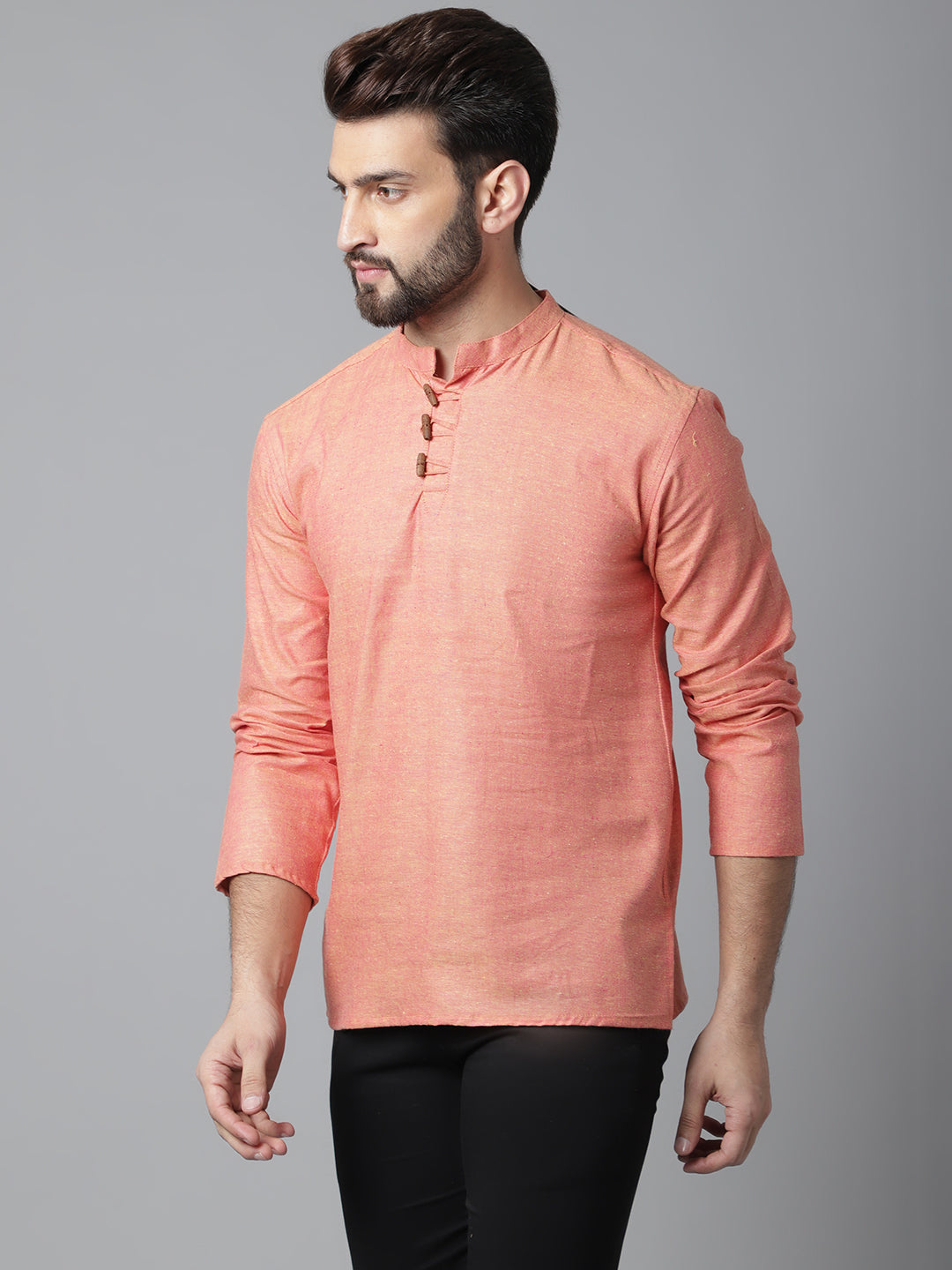 Even Apparels Orange Pure Cotton Kurta With Band Collar | Grocsy