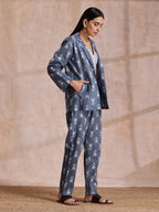 trueBrowns Grey On Grey Ikat Print Cotton Pant Suit Set | Grocsy