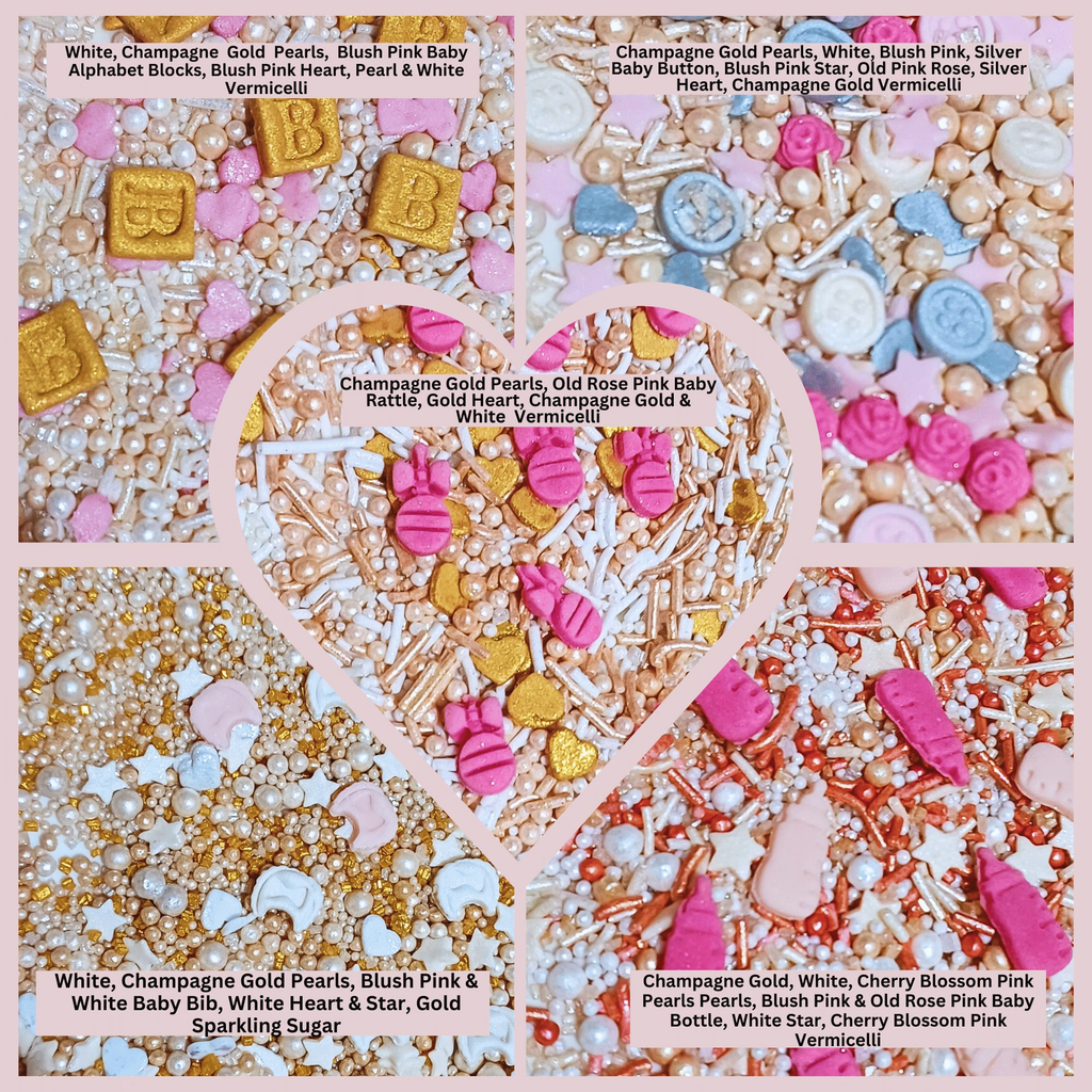 Confect Girls Baby Shower Sprinkles | Mix Heart, Teddy, Baby Feed Bottle & Baby Feet Sprinkles | Grocsy
