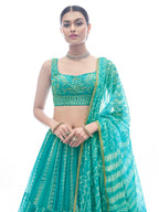 Myra Sea Green Jaquard Embroidered Designer Lehenga | Grocsy