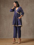 trueBrowns Blue Bandhani Printed Silk Co-Ord Set | Grocsy