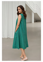 Myshka Women Green Linen A-Line Midi Dress with Full Sleeves Shirt | Grocsy