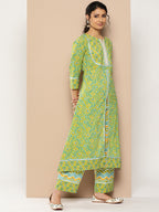 KSUT (House of Varanga) Green Floral Printed A-Line Kurta Paired With Printed Palazzo And Chiffon Dupatta | Grocsy