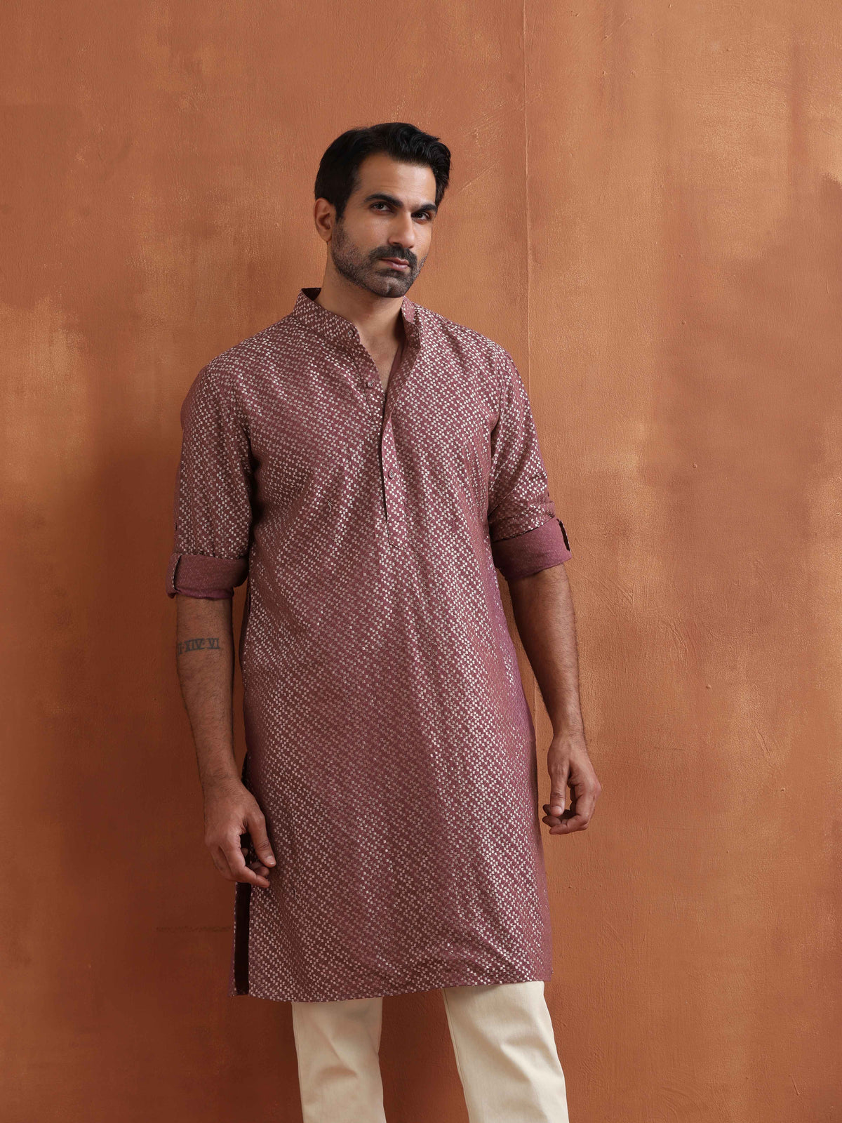 trueBrowns Men's Purple Cotton Dobby Kurta | Grocsy