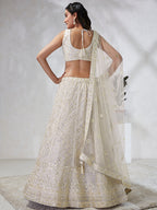 House of Panchhi Cream Net Cutdana, Sequins And Zarkan Embroidery Lehenga Choli & Dupatta | Grocsy
