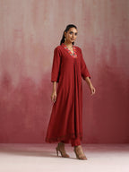 trueBrowns Maroon Cotton Dobby Kurta Set | Grocsy