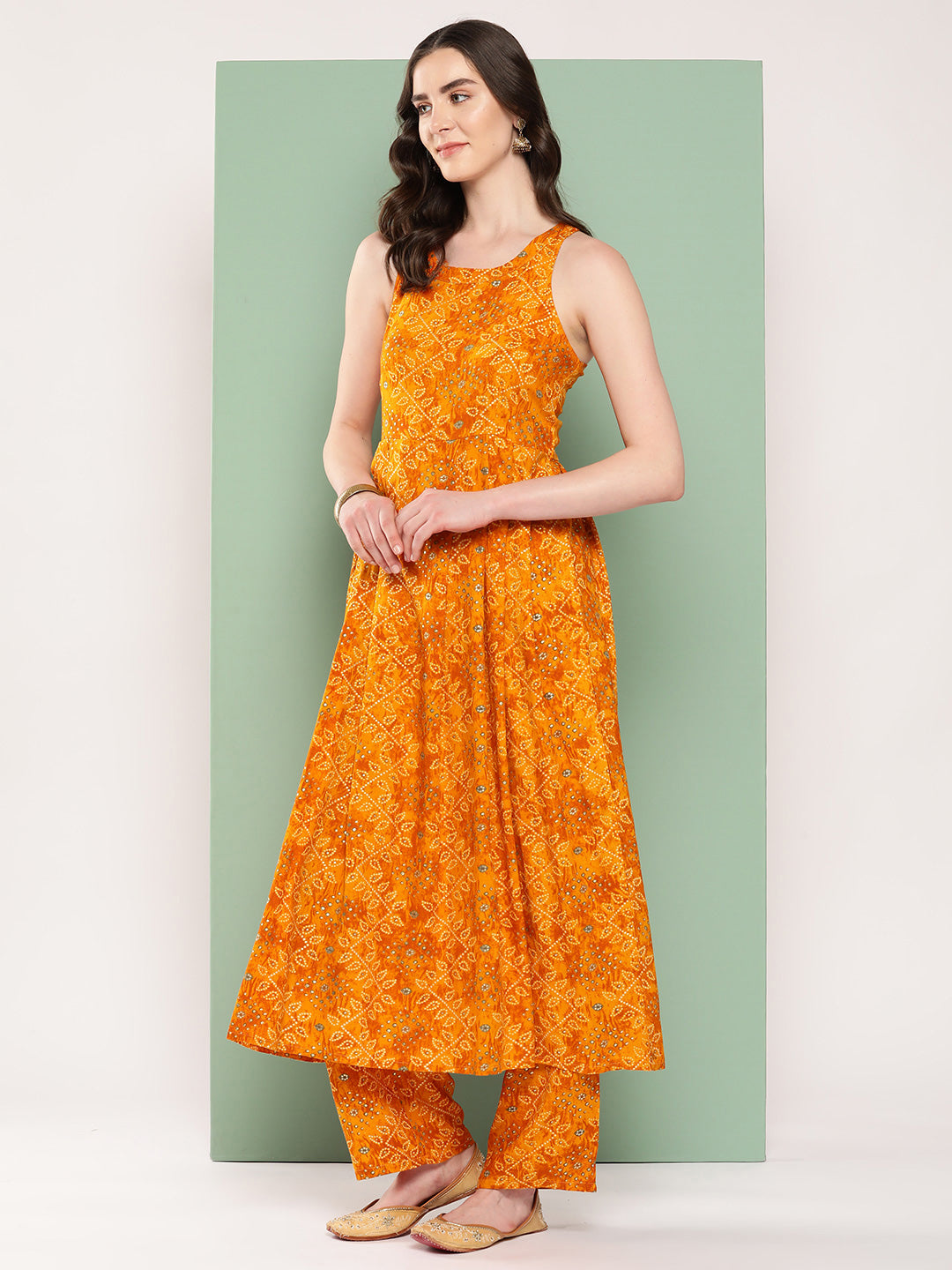 InWeave Women's Muatsrd Bandhej Print Raisa Back Detial Long Coords Set | Grocsy
