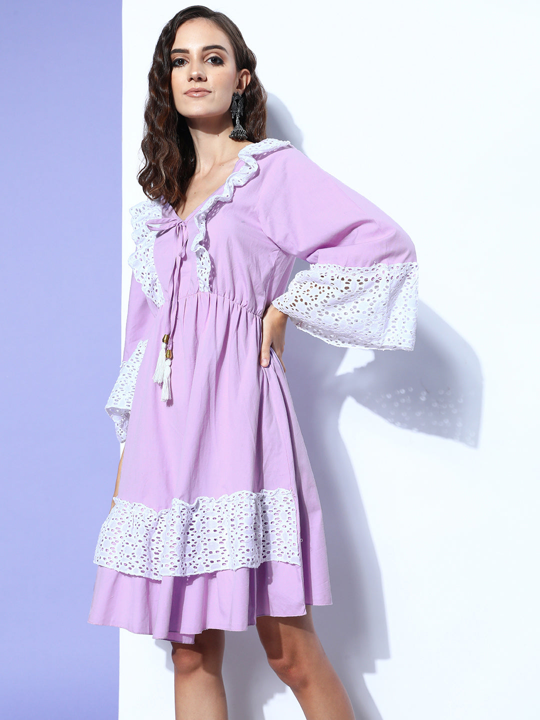 InWeave Women's Mauve Lacy Short Dress | Grocsy