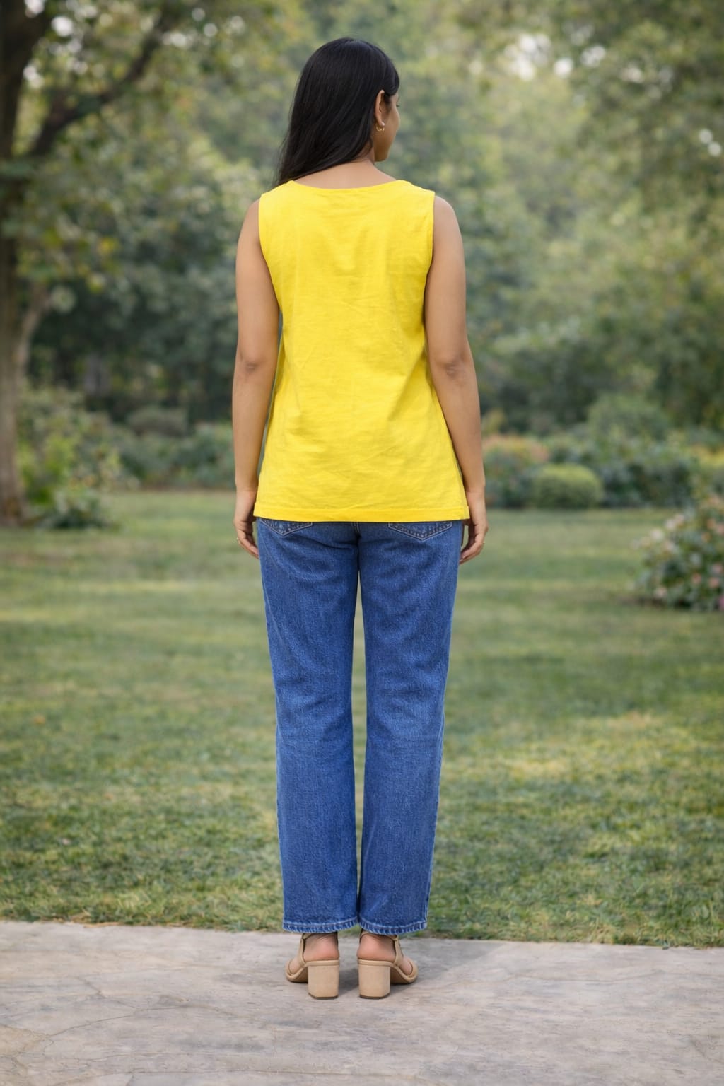 Myshka Women Yellow Schiffili Sleeveless Top | Grocsy