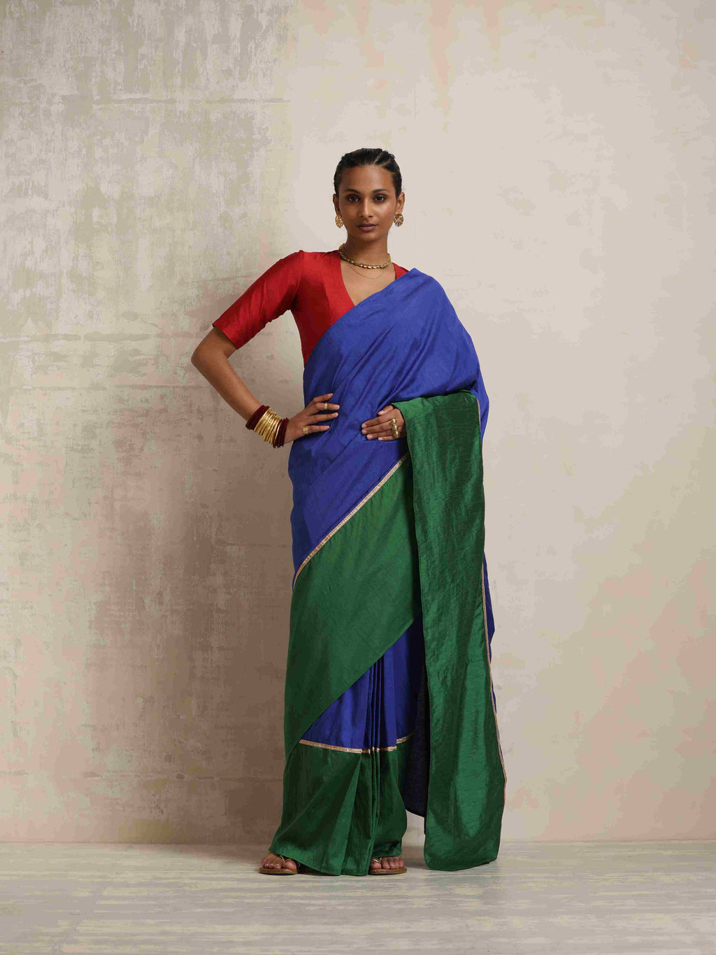 trueBrowns Blue Silk Ready To Wear Saree | Grocsy