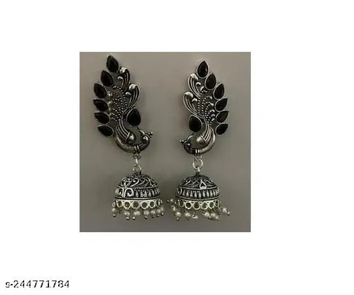 Tehzeeb Creations Women's Oxidised Necklace And Earring With Black Beads And Pearl | Grocsy