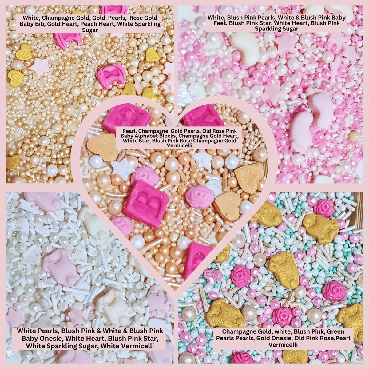 Confect Girls Baby Shower Sprinkles | Mix Heart, Teddy, Baby Feed Bottle & Baby Feet Sprinkles | Grocsy