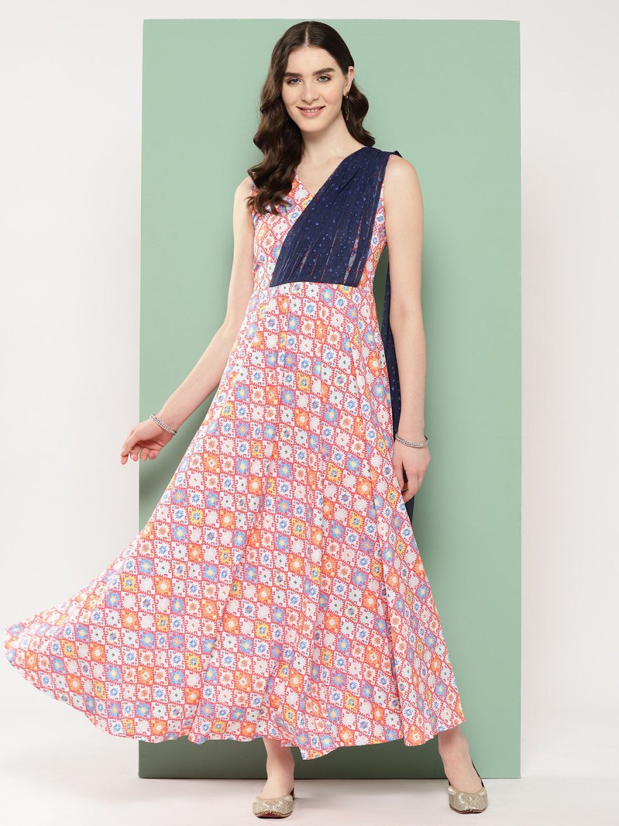 Ahalyaa Abstract Printed Empire Ethnic Dress | Grocsy