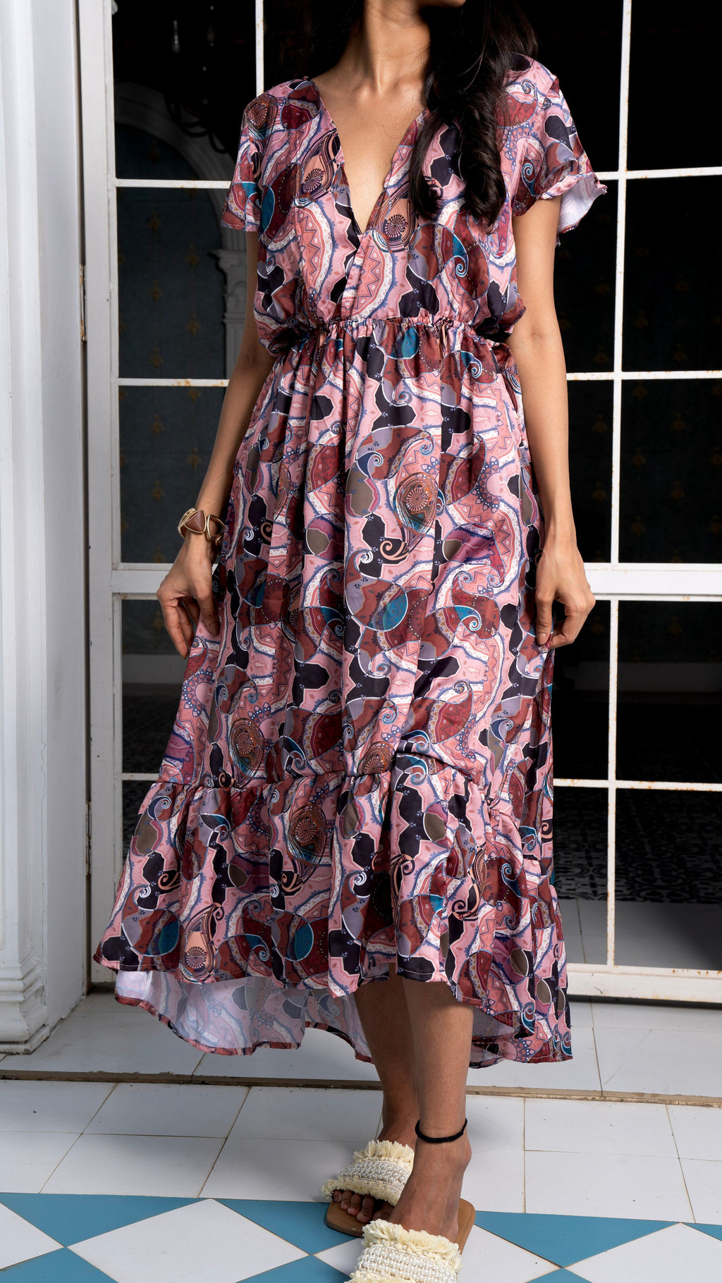 Noroke Sustainable fabric | Bemberg Brown Printed High Low Dress | Grocsy