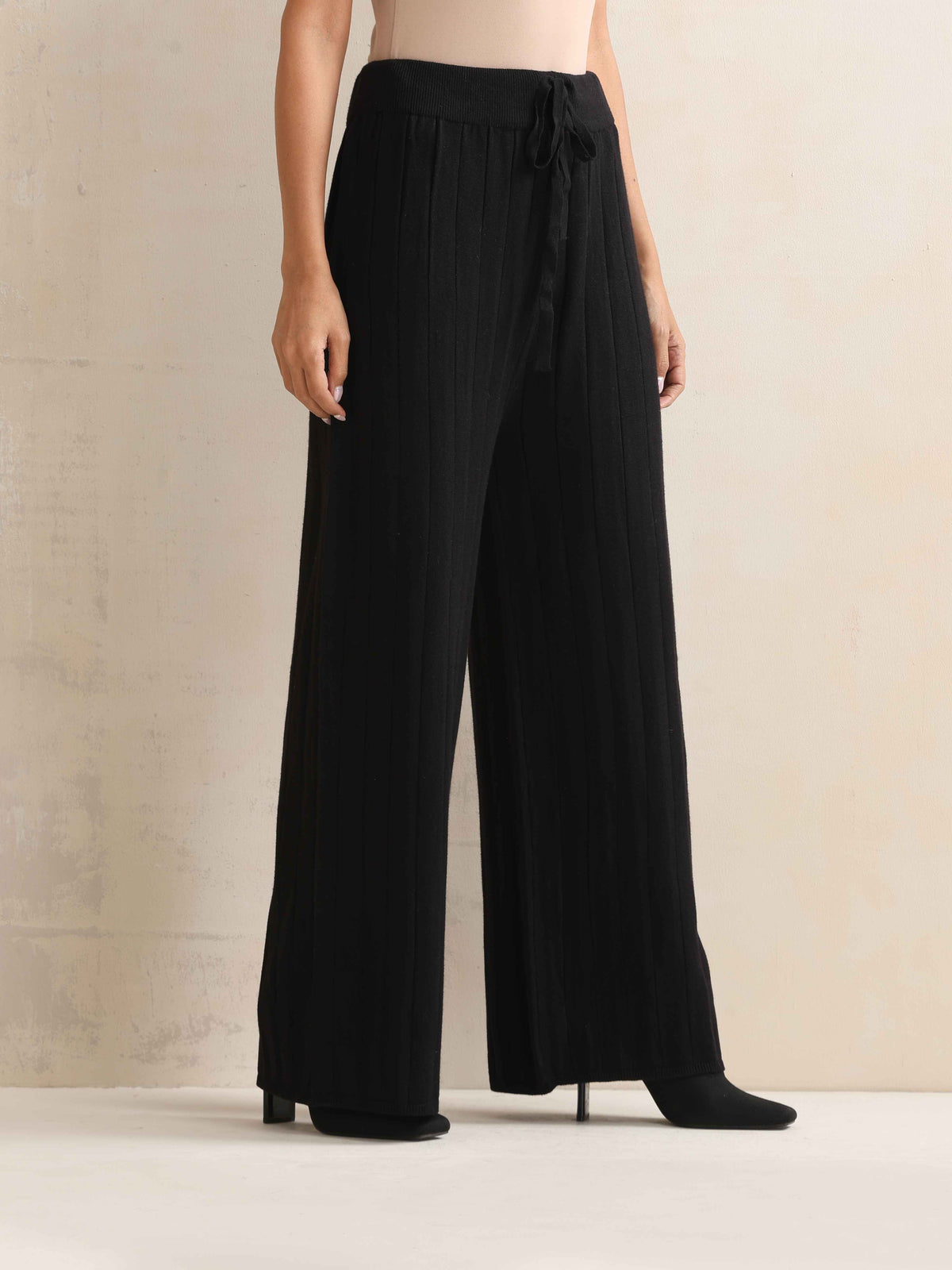 trueBrowns Black Woollen Flared Pants | Grocsy