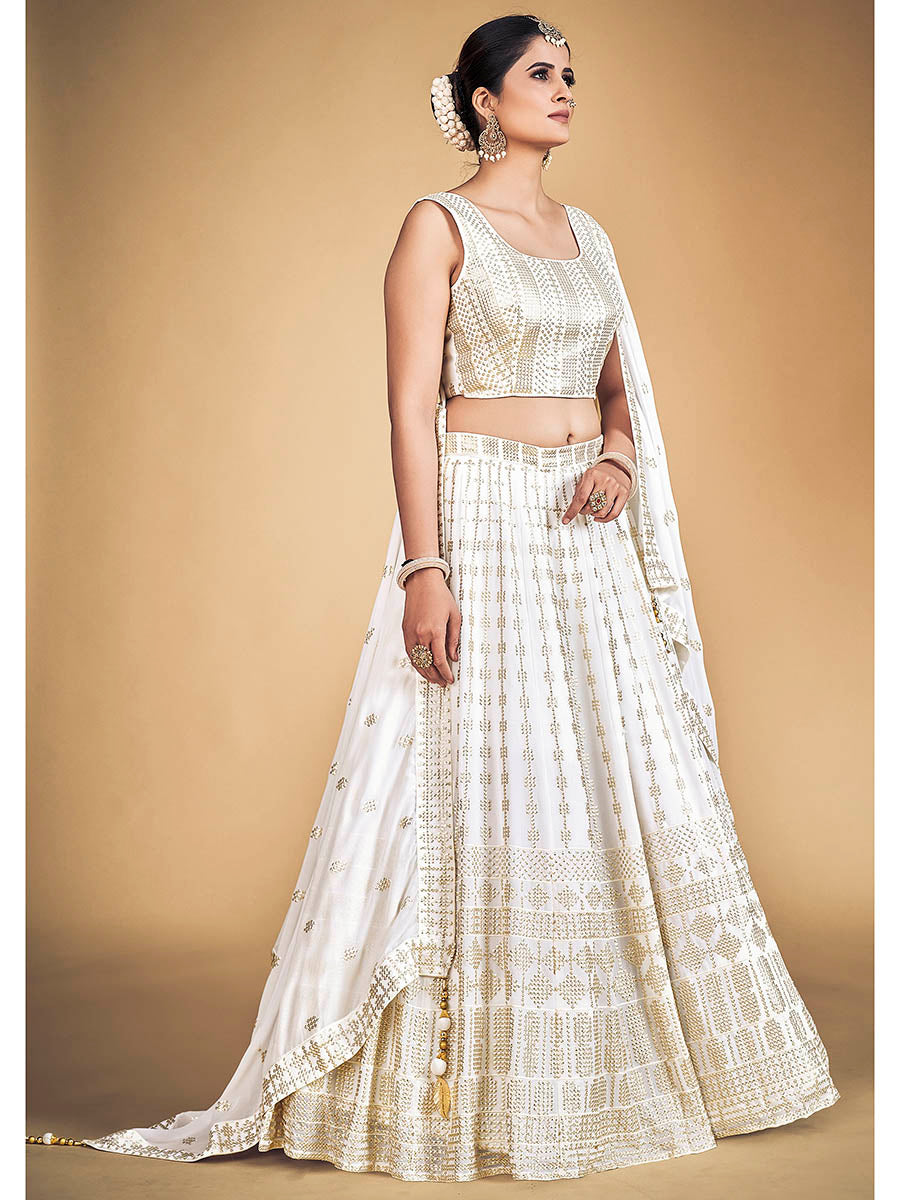Myra White Georgette Real Georgette Lehenga Choli | Grocsy