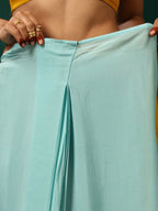 trueBrowns Blue Mustard Muslin Silk Ready to Wear Saree | Grocsy