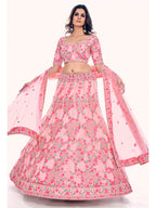 Myra Peach Soft Net Embroidered Designer Lehenga Choli | Grocsy