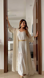 Noroke Sustainable fabric | Handloom Lurex Gold Silver Cover Up Kaftan - Gold Silver | Grocsy