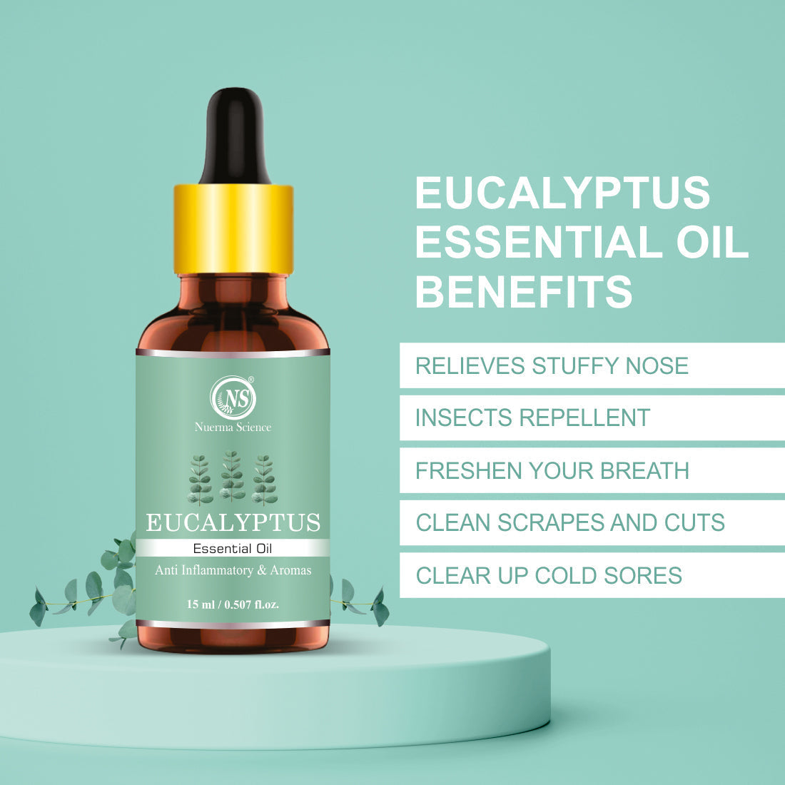 Nuerma Science Eucalyptus Essential Oil For Cold, Fresh Breathing & Joints Pain | Grocsy