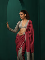 trueBrowns Grey Maroon Silk Ready to Wear Saree | Grocsy