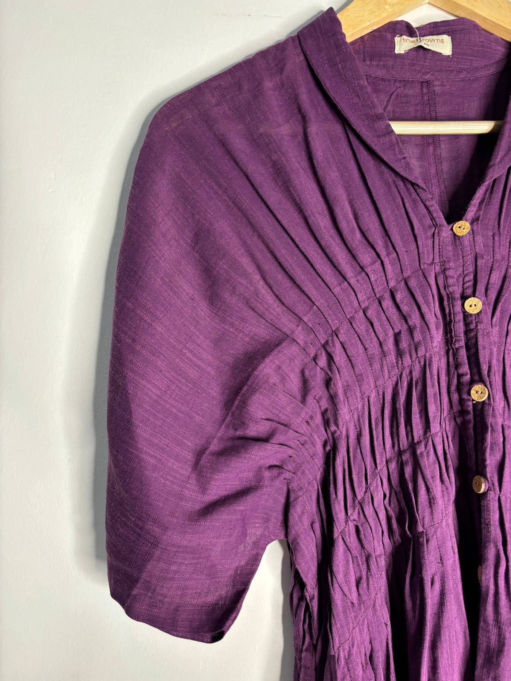 trueBrowns Purple Slub Pleated Kurta | Grocsy