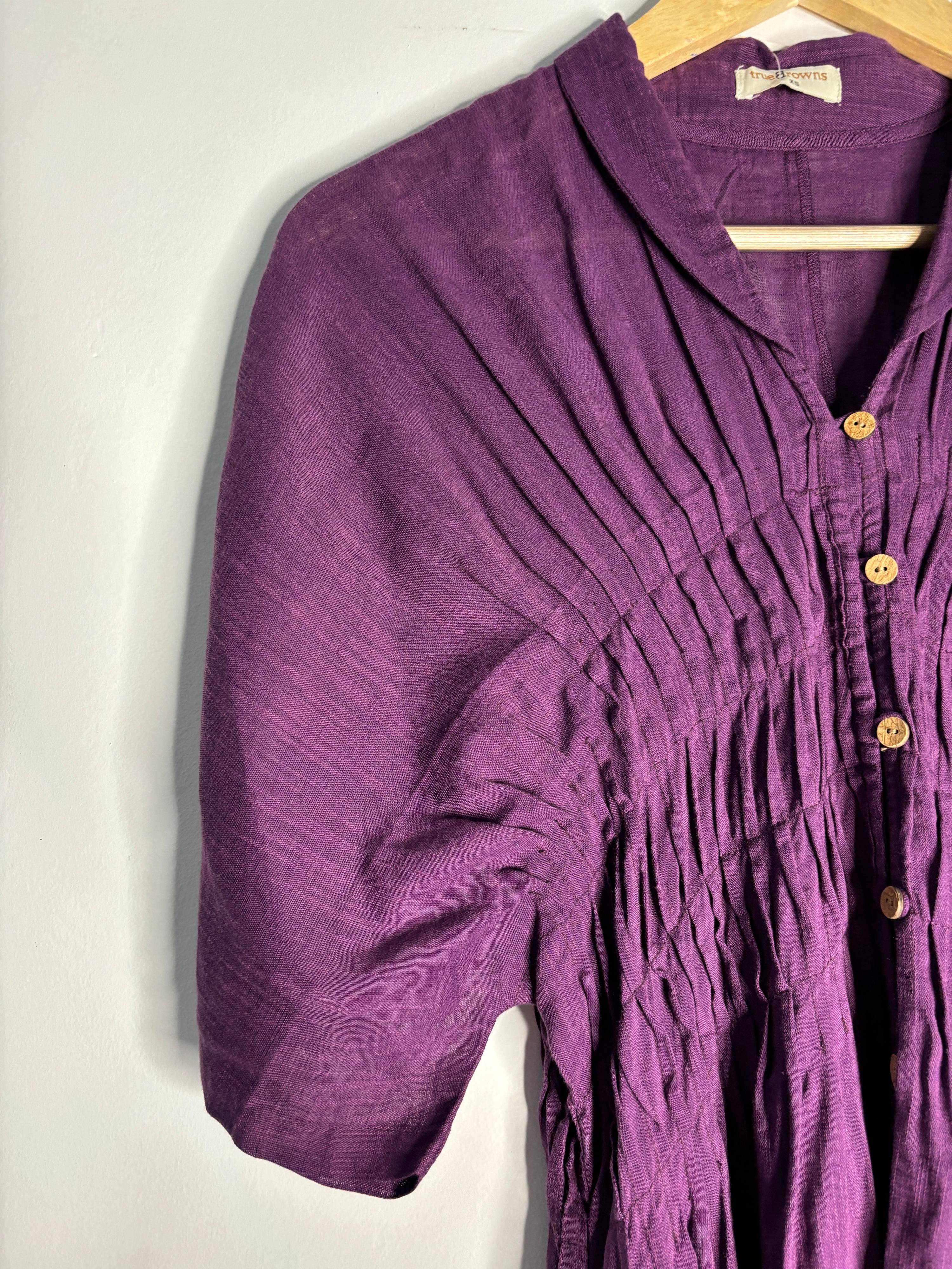 trueBrowns Purple Slub Pleated Kurta | Grocsy