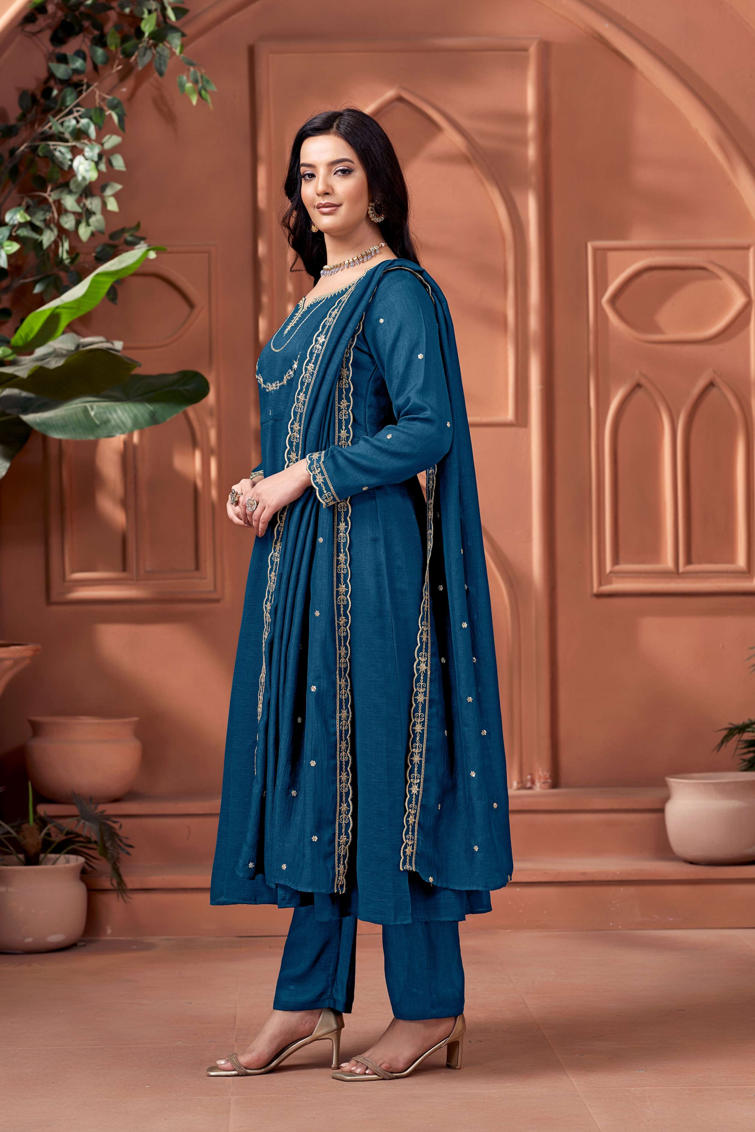 Anaita Blue Anarkali Readymade Suit with Embroidery Work | Grocsy