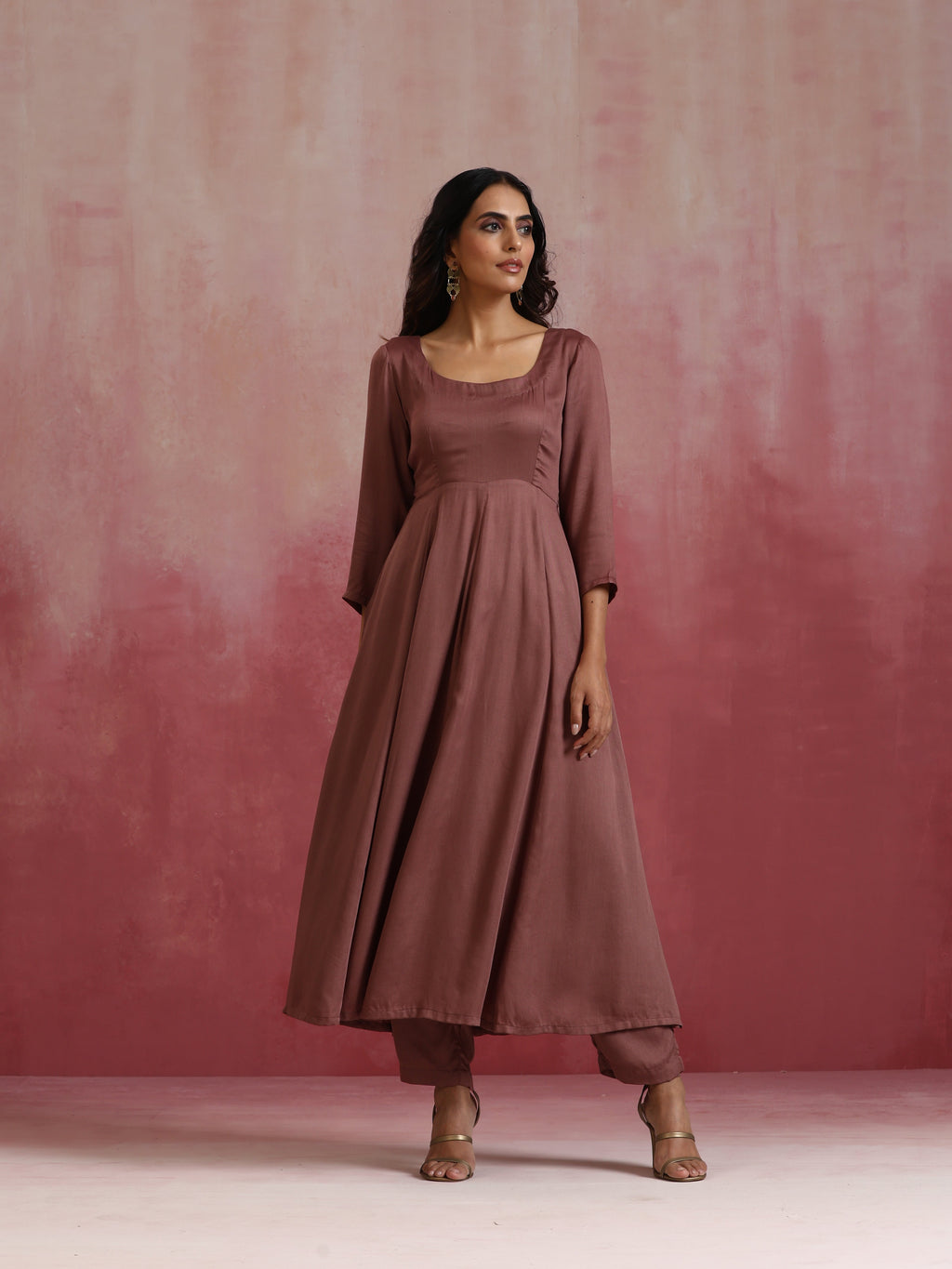 trueBrowns Brown Modal Anarkali Kurta Set | Grocsy
