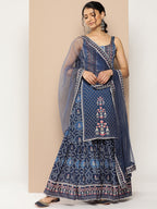 KSUT (House of Varanga) Blue Color Strap Style Digital Printed Kurta With Printed Sharara And Net Dupatta | Grocsy