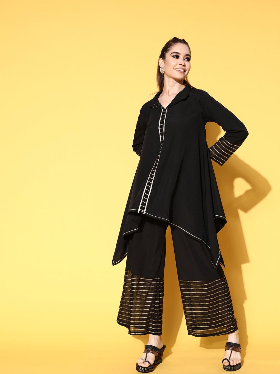 Ahalyaa Women Black Printed Tunic With Palazzos | Grocsy