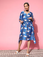 InWeave Women's Ink Blue Indian Bull Print Kaftan | Grocsy