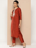 KSUT (House of Varanga) Embroidered Kurta Paired With Pant And Printed Dupatta With Zari Fringes | Grocsy