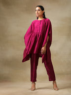 trueBrowns Purple Textured Silk Gathered Kaftan Co-Ord Set | Grocsy
