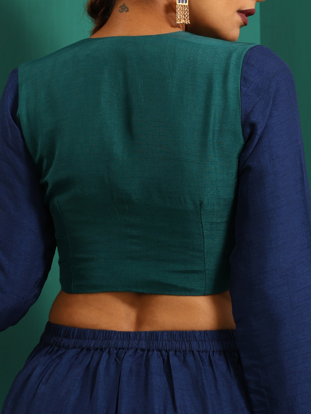 trueBrowns Teal Blue Silk Full Sleeve Blouse | Grocsy