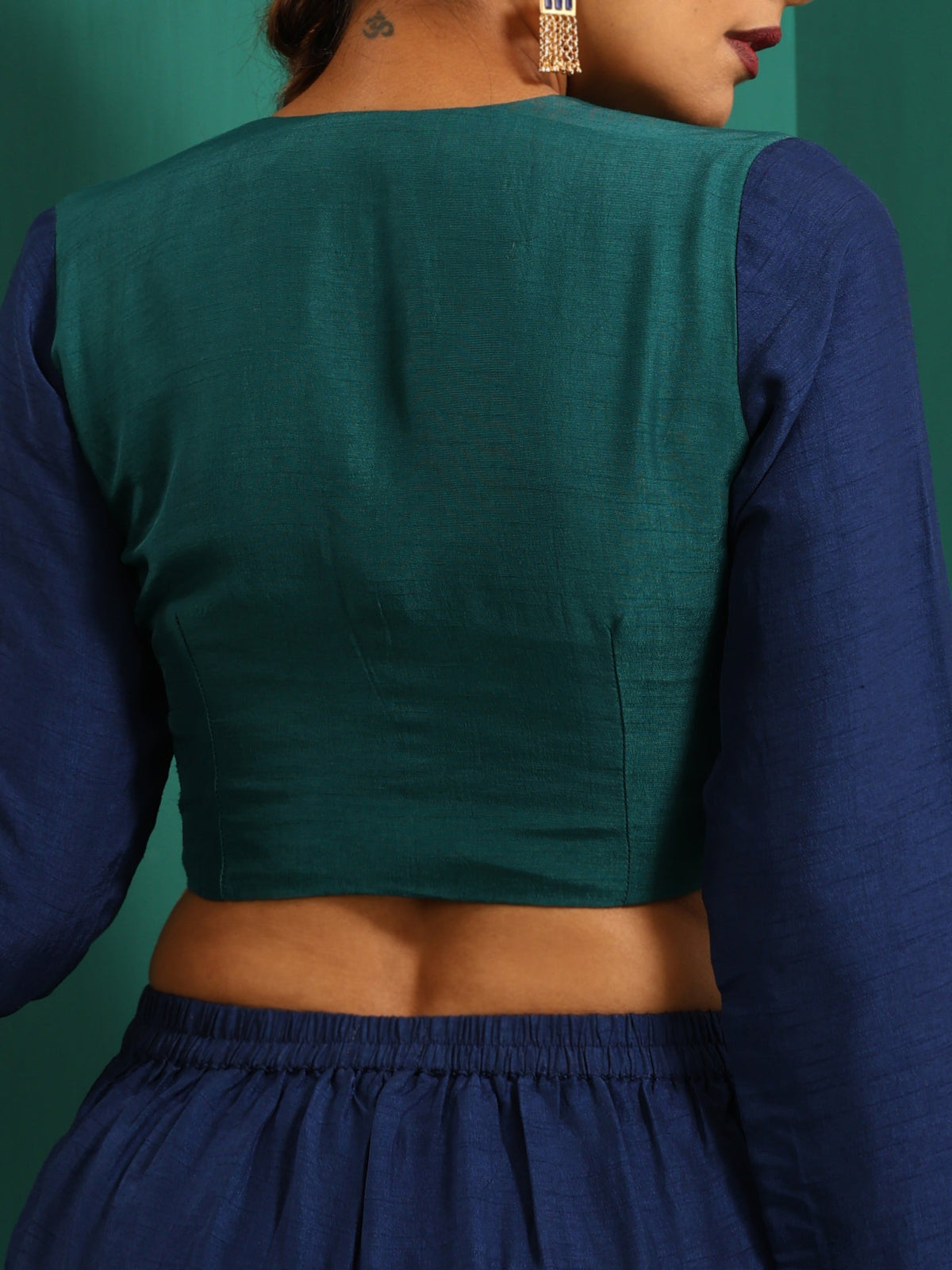 trueBrowns Teal Blue Silk Full Sleeve Blouse | Grocsy